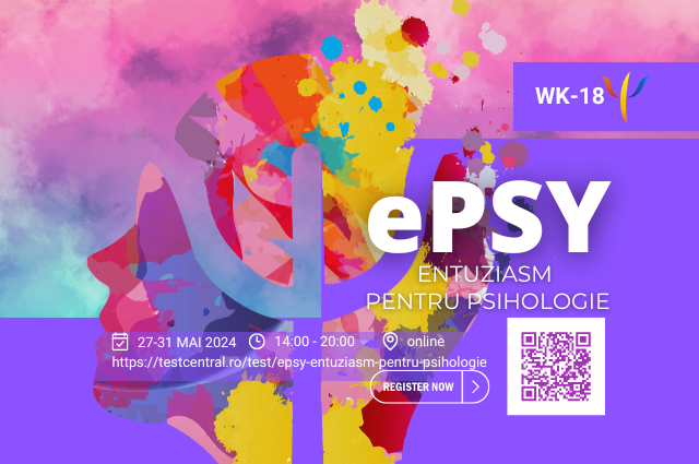 ePSY: Entuziasm pentru Psihologie (ediția II) are loc în perioada 27-31 MAI 2024. Mai multe detalii despre eveniment și credite CPR sunt disponibile pe pagina conferinței